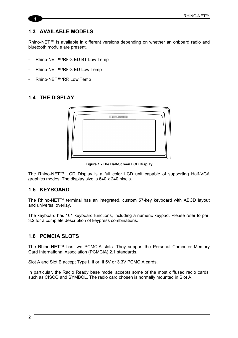 Available models, The display, Keyboard | Pcmcia slots | Datalogic Scanning Rhino-NET 40012 User Manual | Page 16 / 53