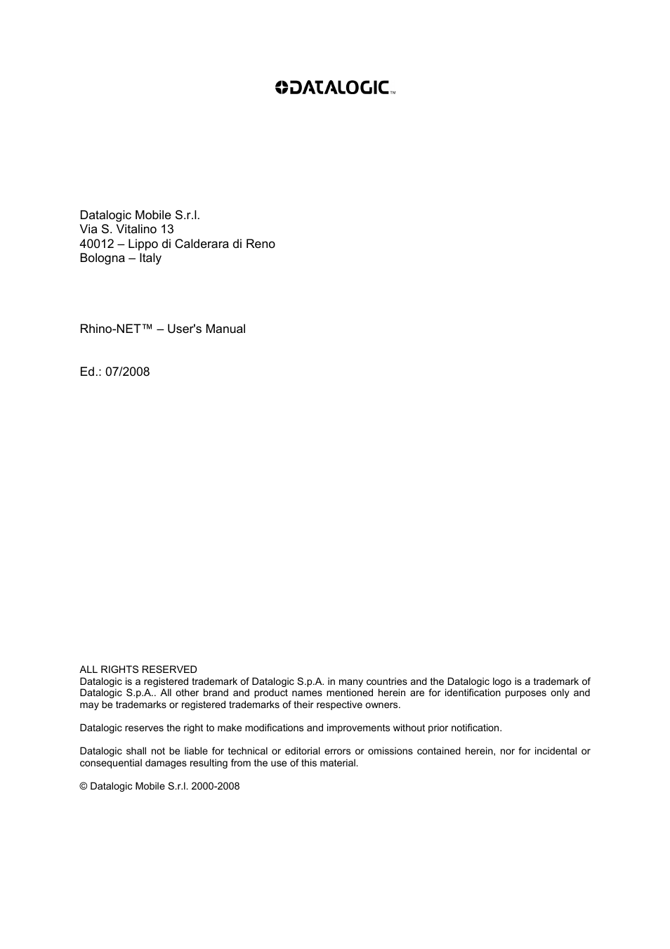 Datalogic Scanning Rhino-NET 40012 User Manual | Page 2 / 53