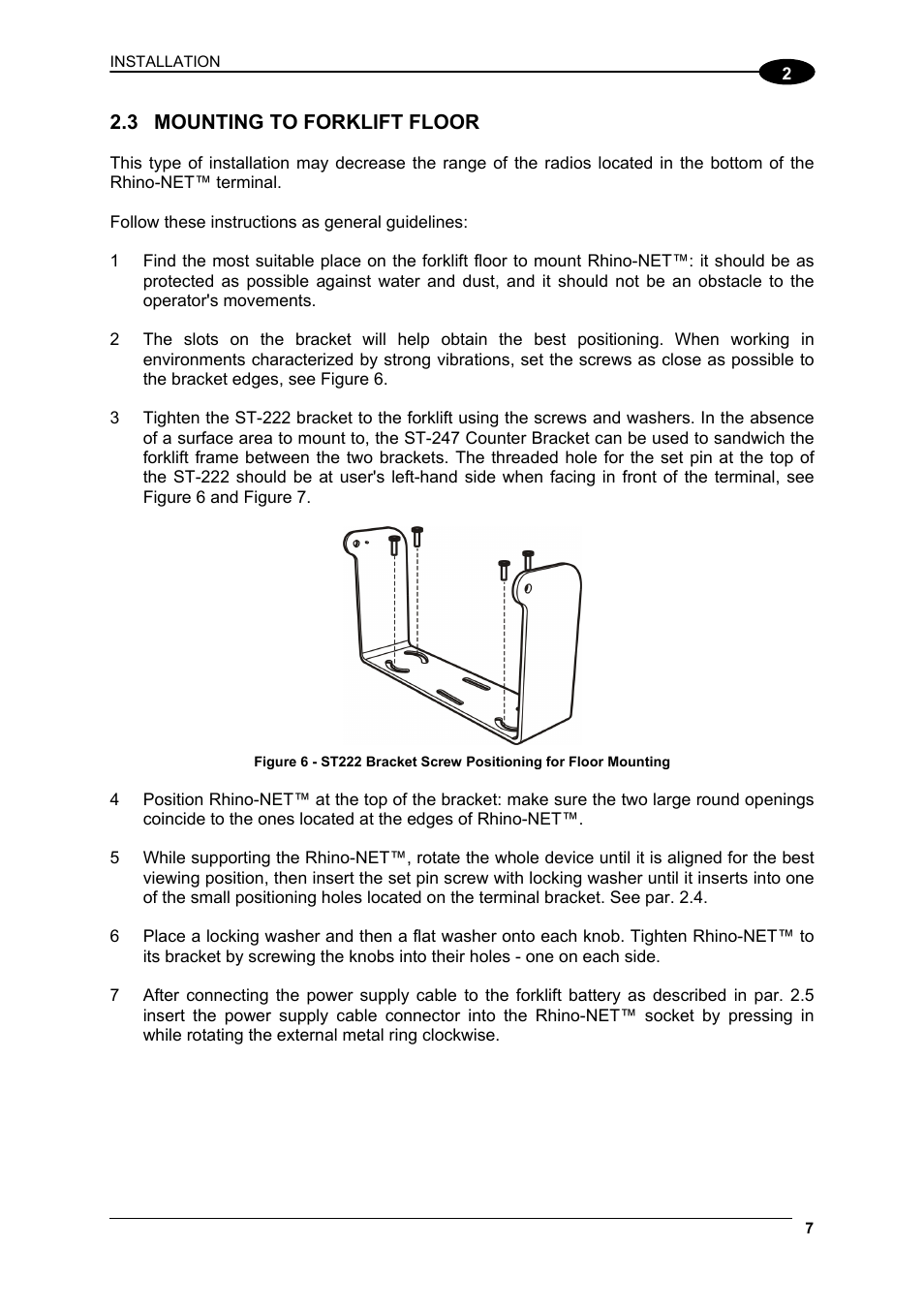 Mounting to forklift floor, Or 2.3) | Datalogic Scanning Rhino-NET 40012 User Manual | Page 21 / 53