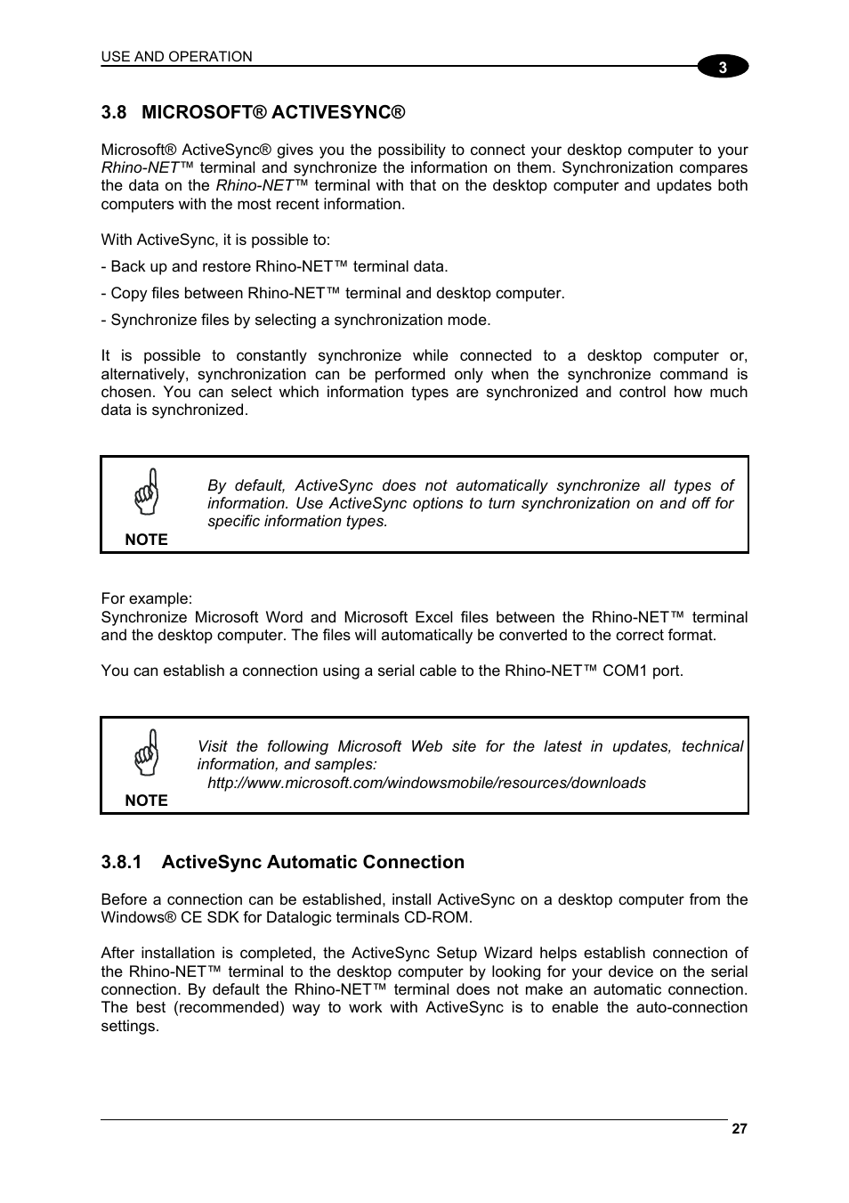 Microsoft® activesync, Activesync automatic connection | Datalogic Scanning Rhino-NET 40012 User Manual | Page 41 / 53
