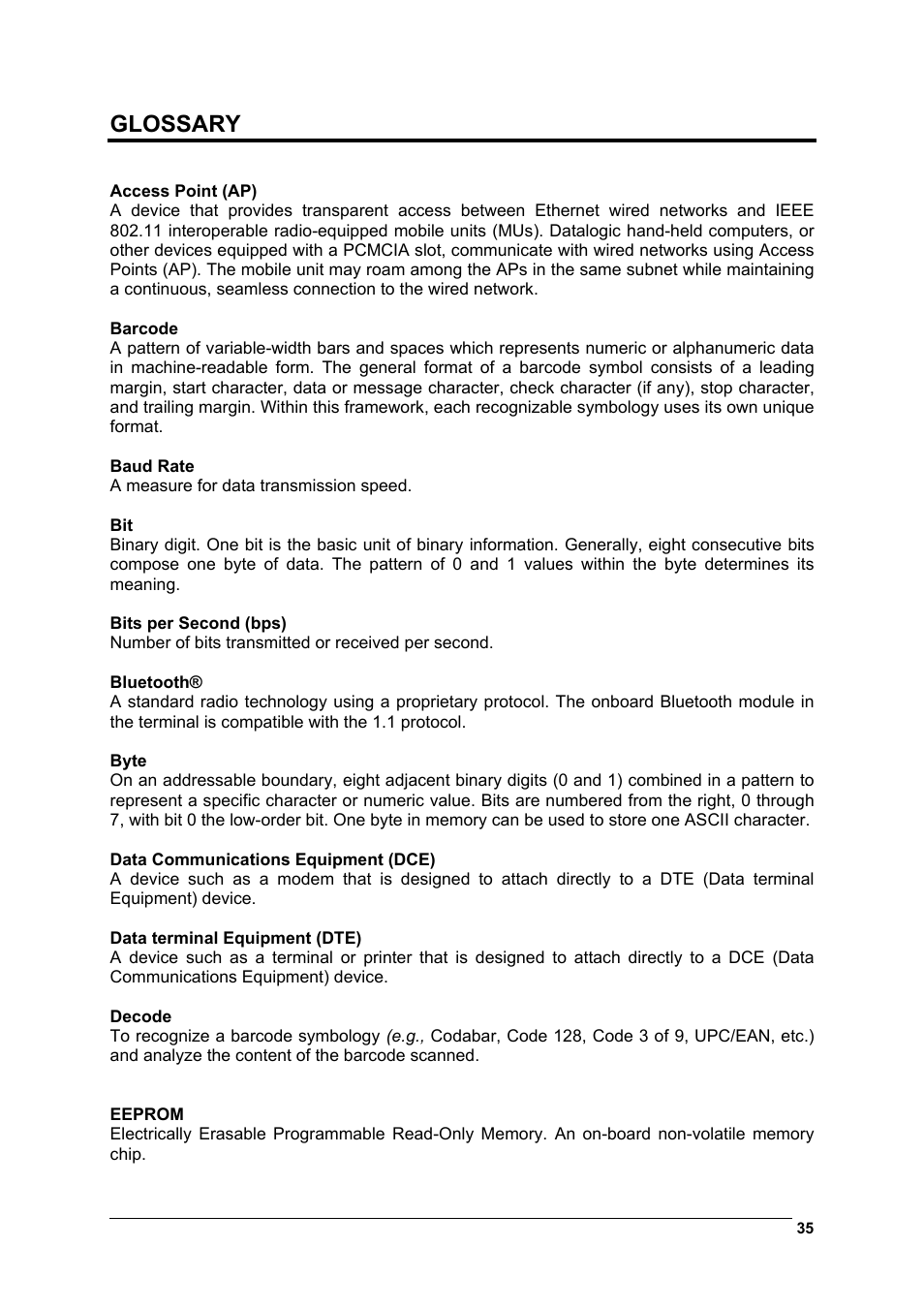 Glossary | Datalogic Scanning Rhino-NET 40012 User Manual | Page 49 / 53