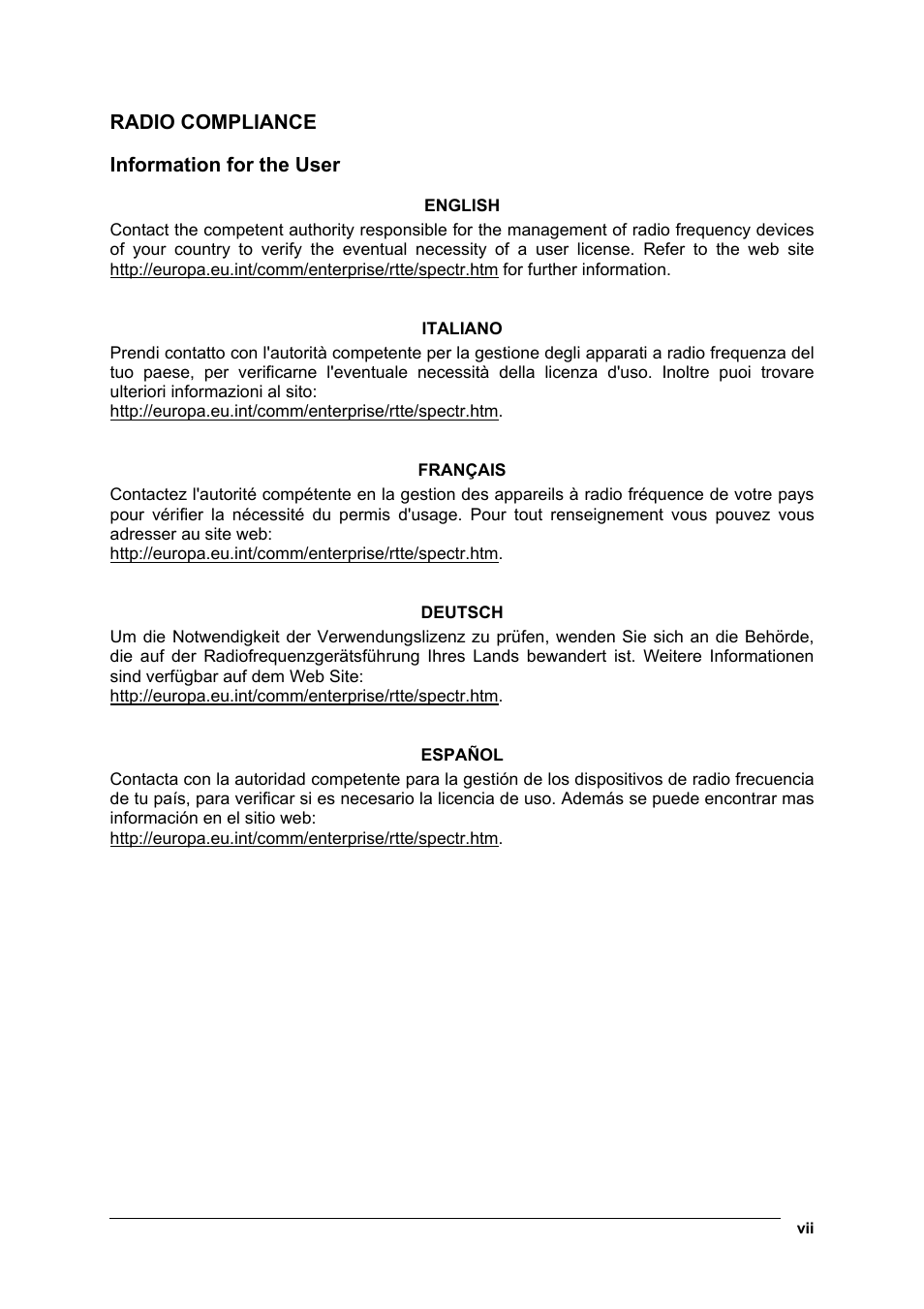 Radio compliance | Datalogic Scanning Rhino-NET 40012 User Manual | Page 7 / 53