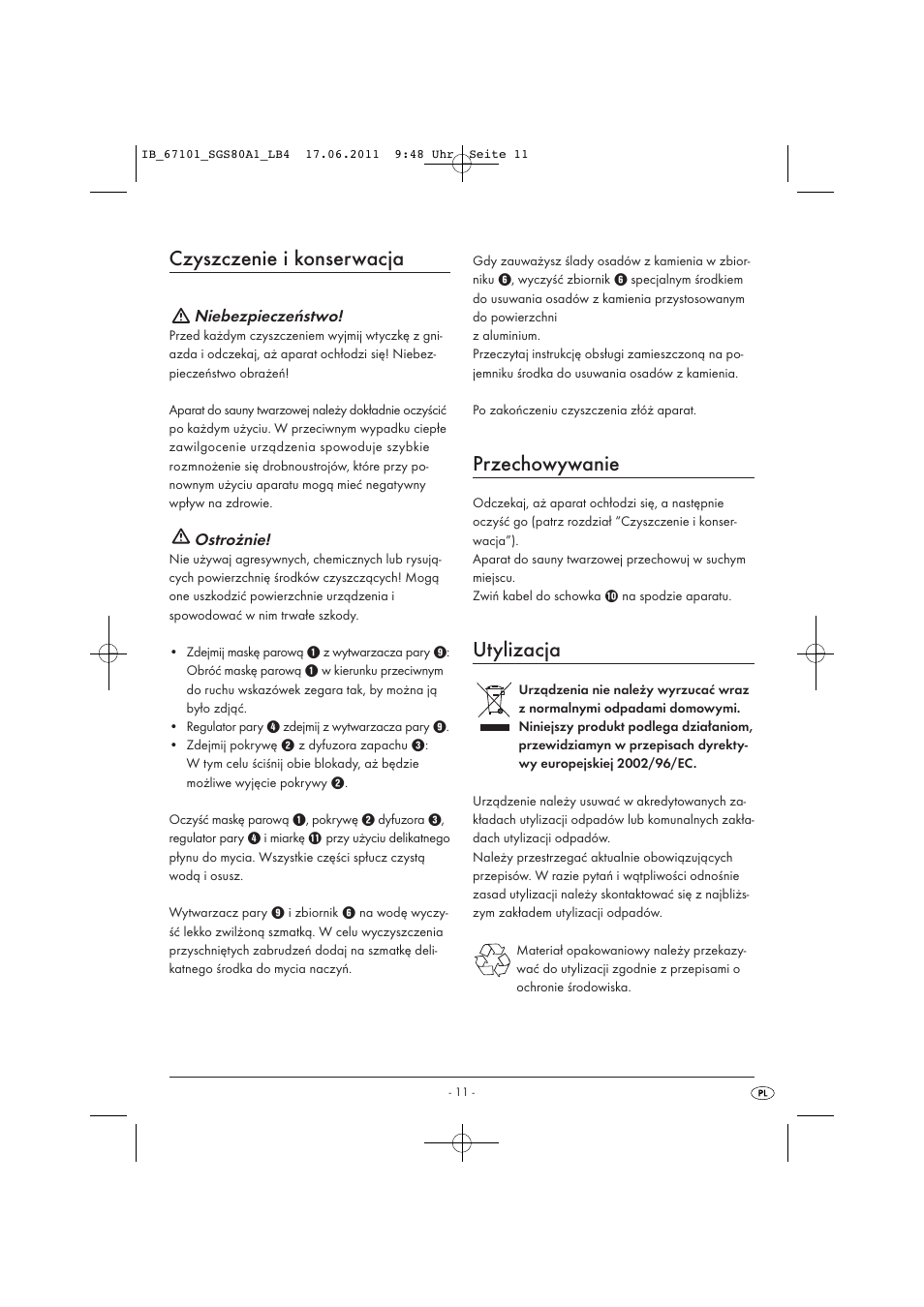 Czyszczenie i konserwacja, Przechowywanie, Utylizacja | Silvercrest SGS 80 A1 User Manual | Page 13 / 44