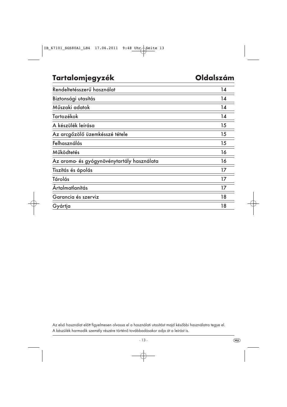 Tartalomjegyzék oldalszám | Silvercrest SGS 80 A1 User Manual | Page 15 / 44