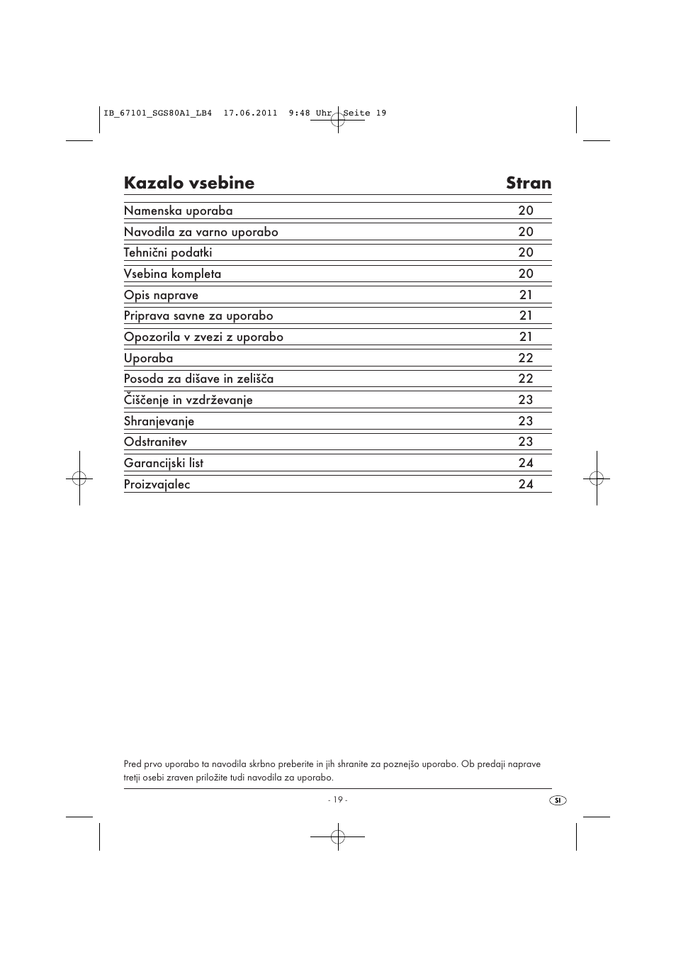 Kazalo vsebine stran | Silvercrest SGS 80 A1 User Manual | Page 21 / 44