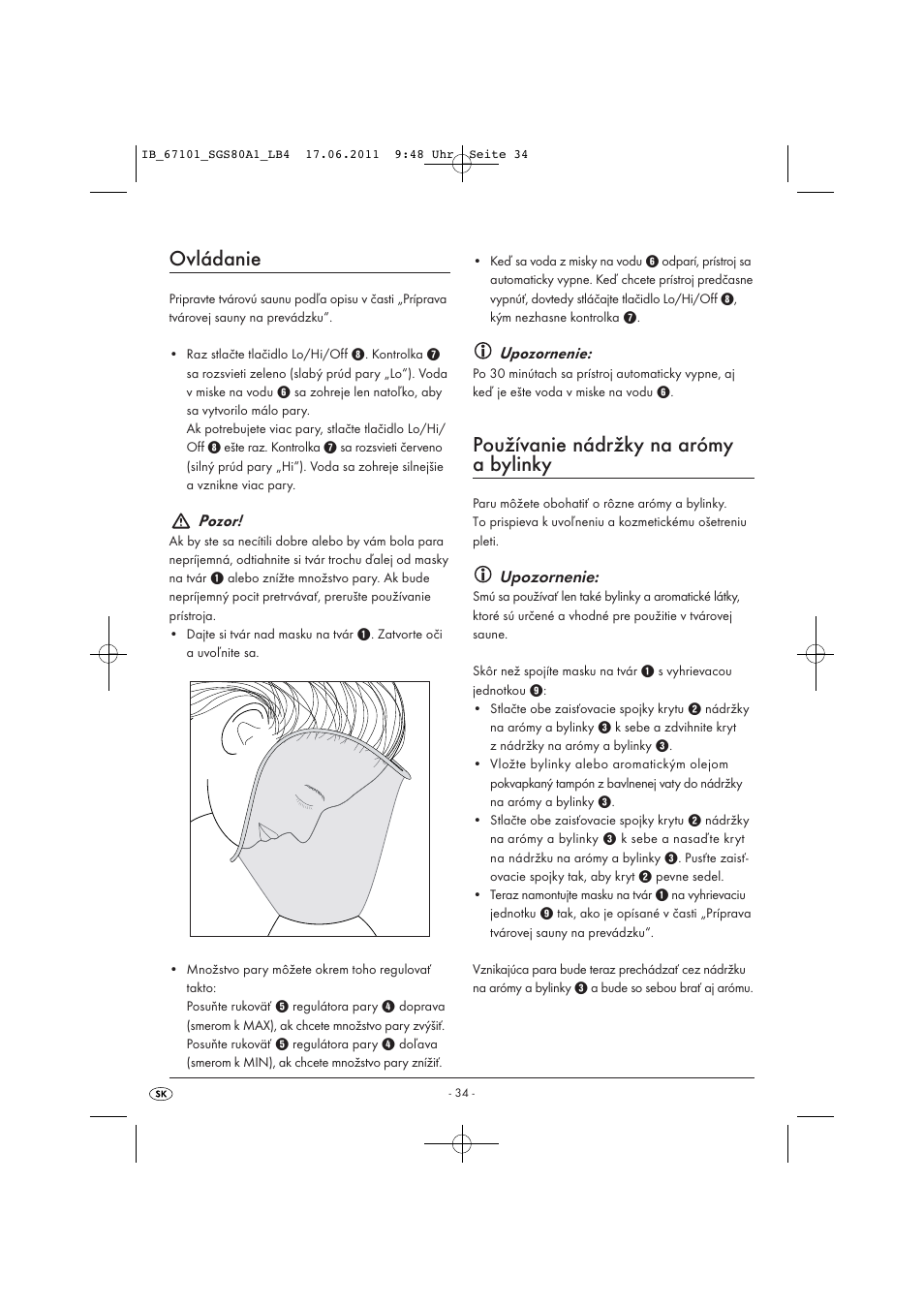 Ovládanie, Používanie nádržky na arómy a bylinky, Pozor | Upozornenie | Silvercrest SGS 80 A1 User Manual | Page 36 / 44