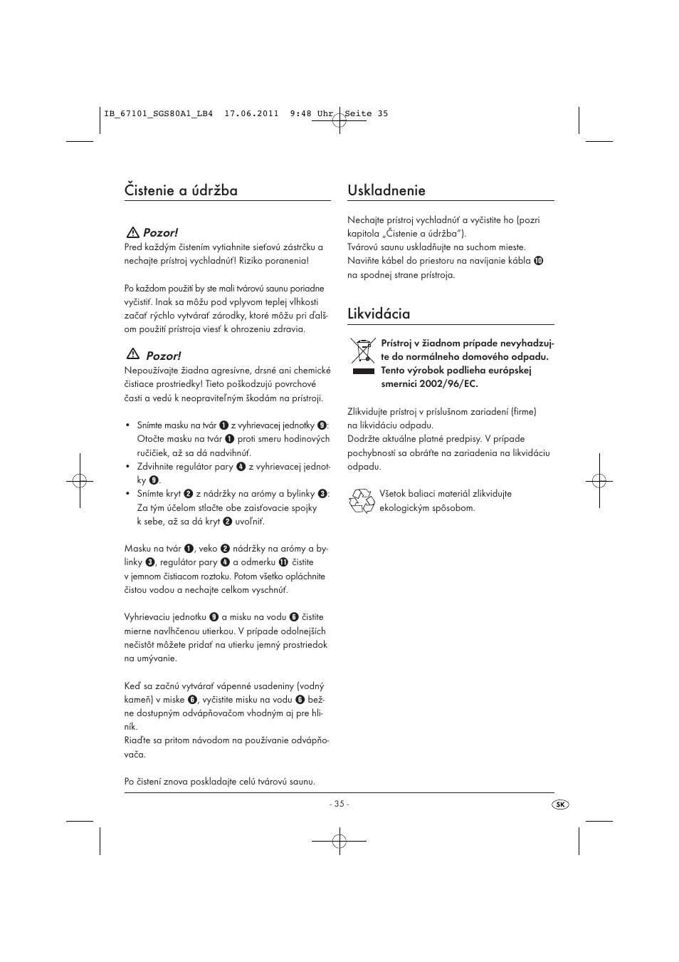 Čistenie a údržba, Uskladnenie, Likvidácia | Silvercrest SGS 80 A1 User Manual | Page 37 / 44