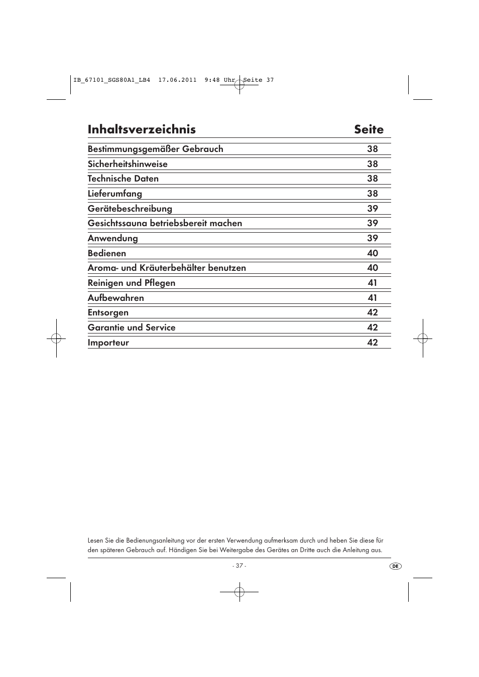 Inhaltsverzeichnis seite | Silvercrest SGS 80 A1 User Manual | Page 39 / 44