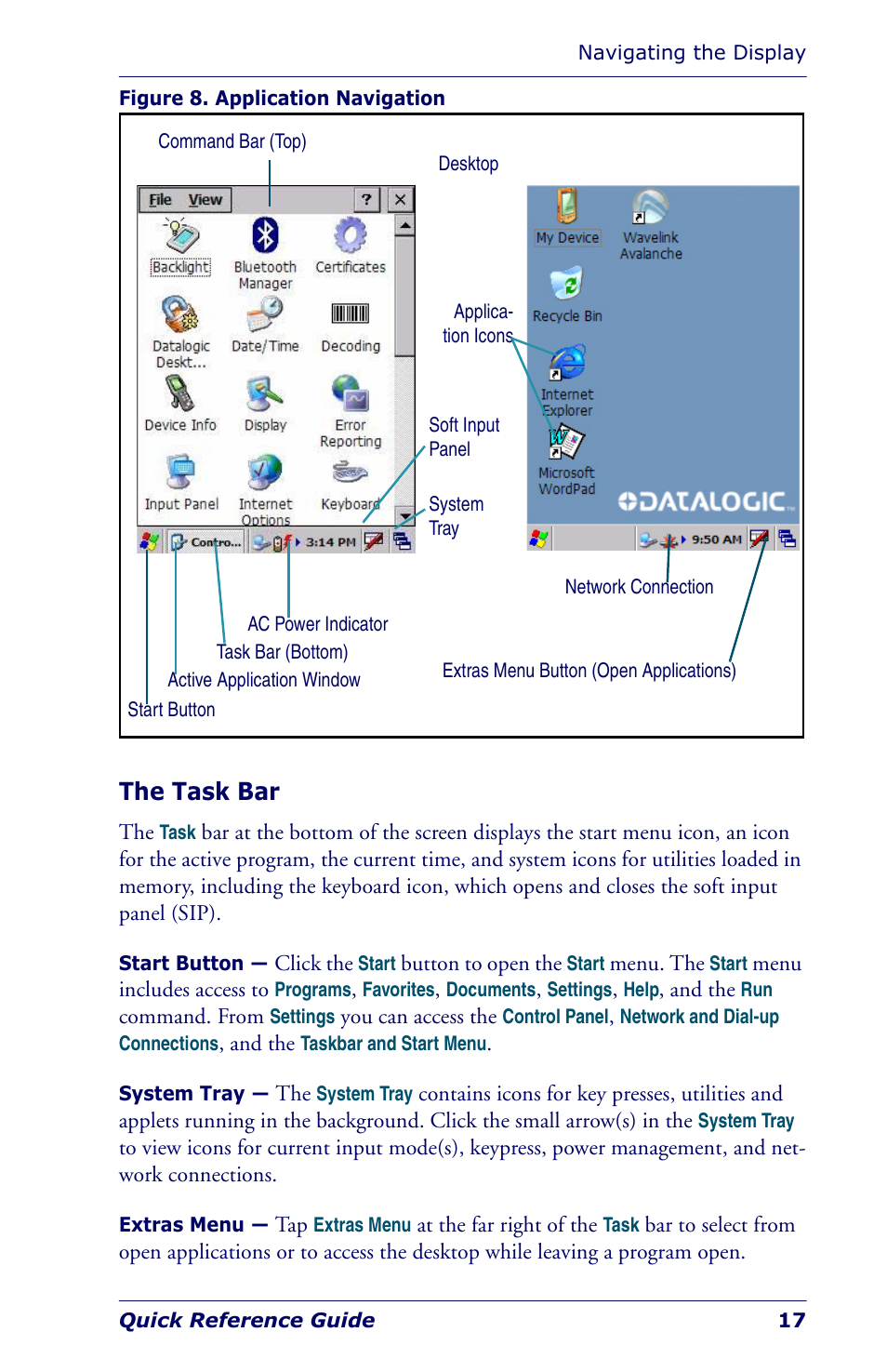 The task bar | Datalogic Scanning Industrial PDA User Manual | Page 19 / 68