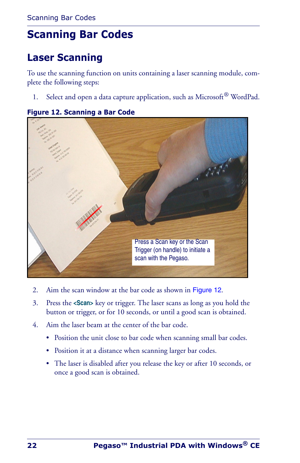Scanning bar codes, Laser scanning | Datalogic Scanning Industrial PDA User Manual | Page 24 / 68