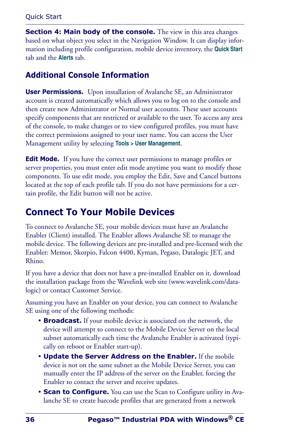 Additional console information, Connect to your mobile devices | Datalogic Scanning Industrial PDA User Manual | Page 38 / 68