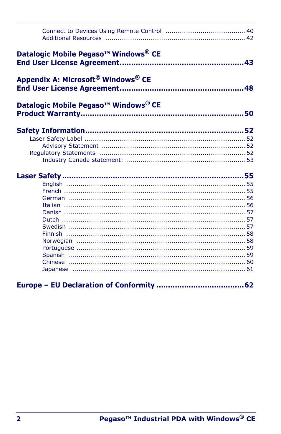 Datalogic Scanning Industrial PDA User Manual | Page 4 / 68