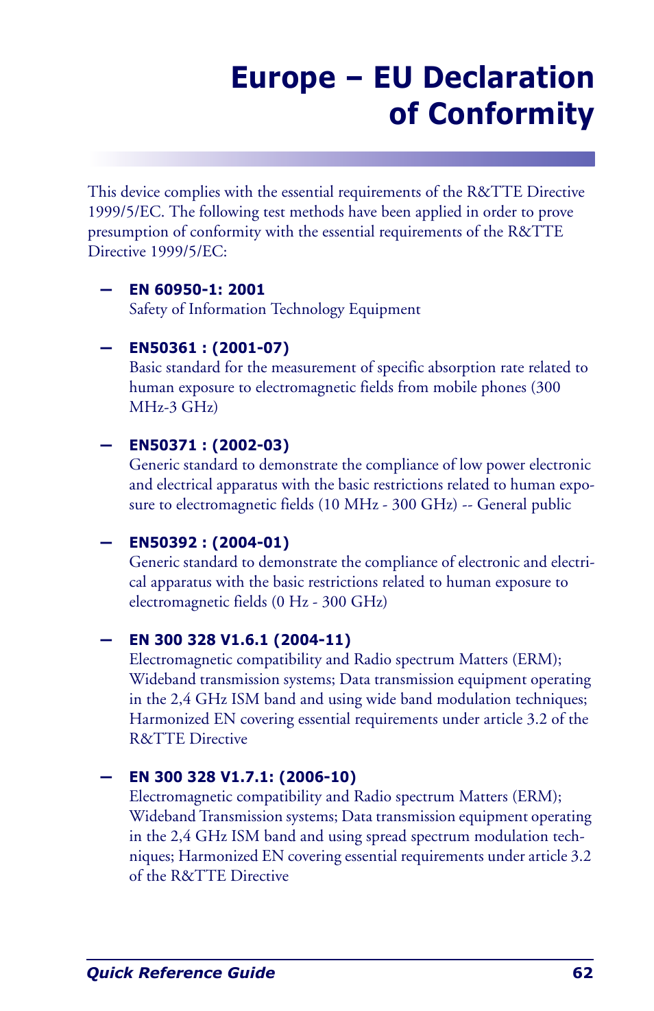 Europe - eu declaration of conformity, Europe – eu declaration of conformity | Datalogic Scanning Industrial PDA User Manual | Page 64 / 68