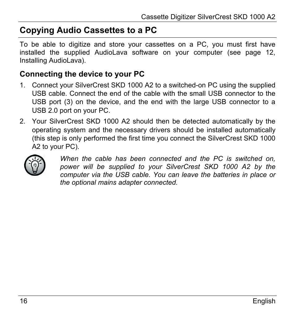 Copying audio cassettes to a pc | Silvercrest SKD 1000 A2 User Manual | Page 18 / 56