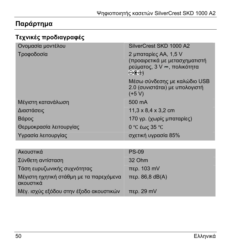 Παράρτημα | Silvercrest SKD 1000 A2 User Manual | Page 52 / 56