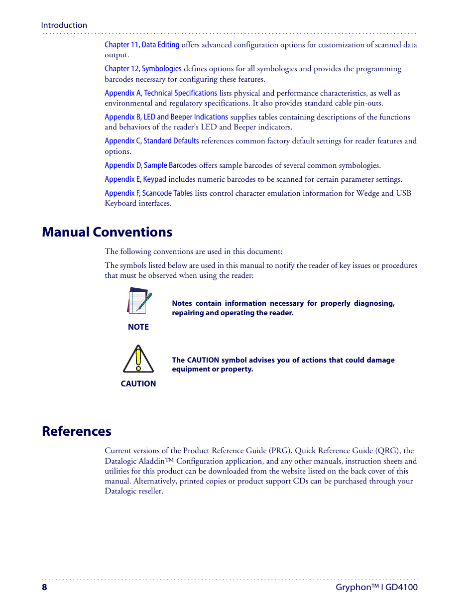 Manual conventions, References | Datalogic Scanning I GD4100 User Manual | Page 10 / 324