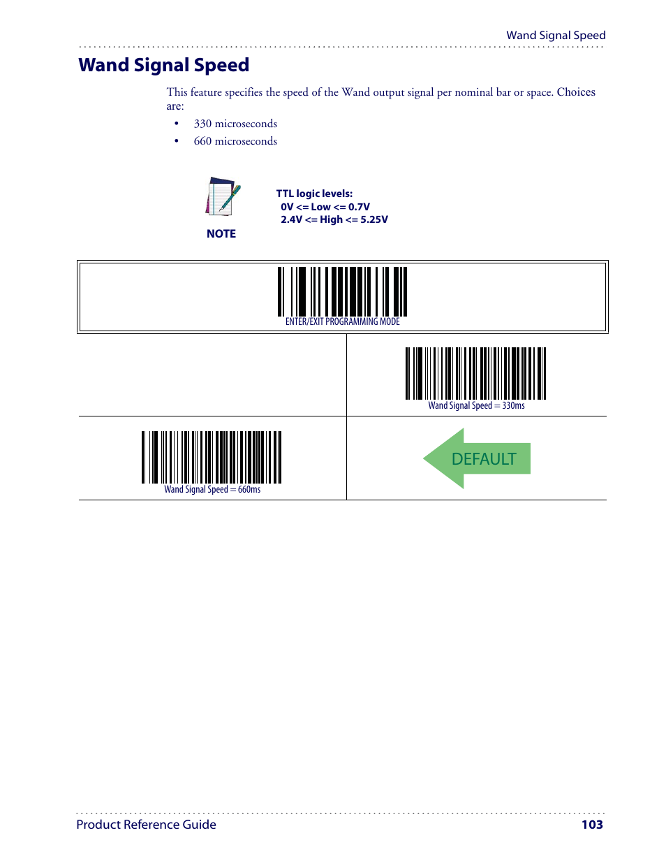 Wand signal speed, Default | Datalogic Scanning I GD4100 User Manual | Page 105 / 324