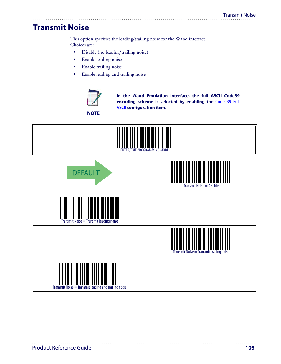 Transmit noise, Default | Datalogic Scanning I GD4100 User Manual | Page 107 / 324