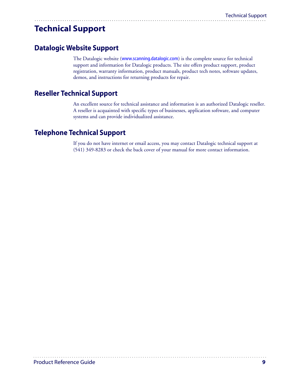 Technical support, Datalogic website support, Reseller technical support | Telephone technical support | Datalogic Scanning I GD4100 User Manual | Page 11 / 324