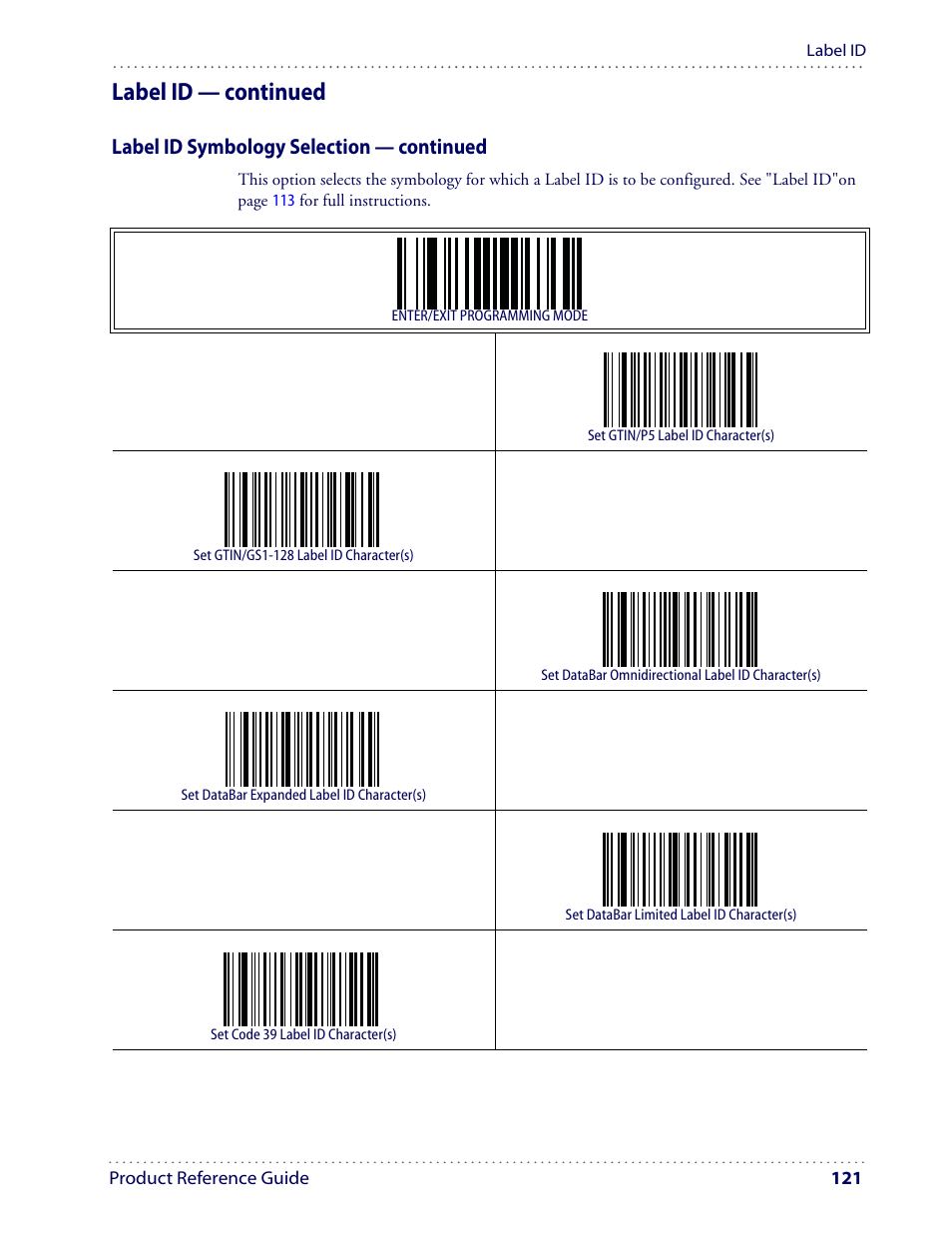 Label id — continued, Label id symbology selection — continued | Datalogic Scanning I GD4100 User Manual | Page 123 / 324