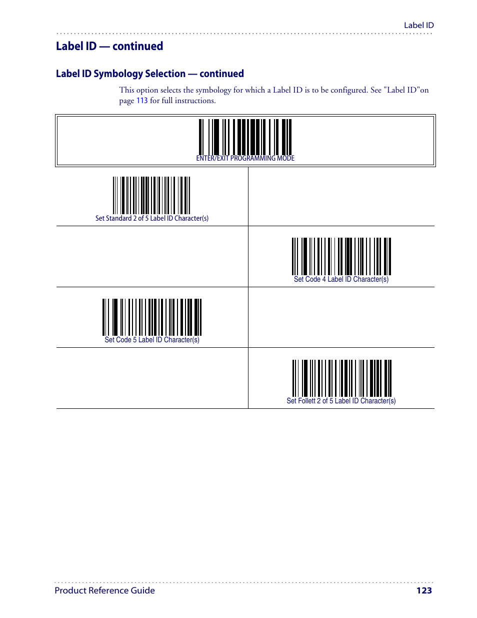 Label id — continued, Label id symbology selection — continued | Datalogic Scanning I GD4100 User Manual | Page 125 / 324