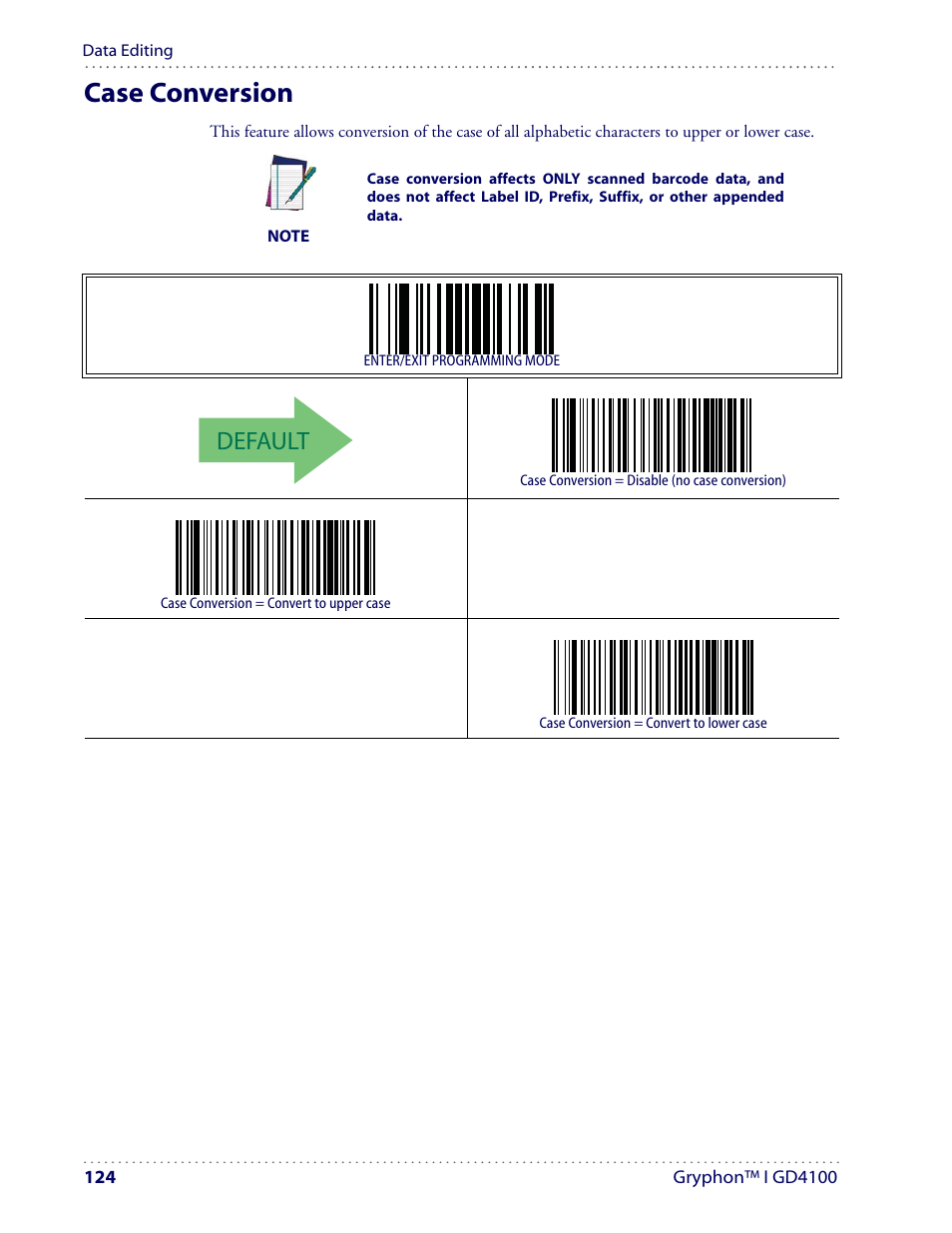 Case conversion, Default | Datalogic Scanning I GD4100 User Manual | Page 126 / 324