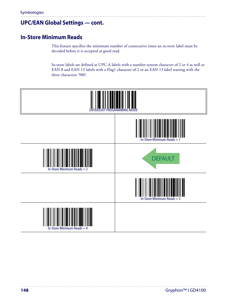 Default | Datalogic Scanning I GD4100 User Manual | Page 150 / 324