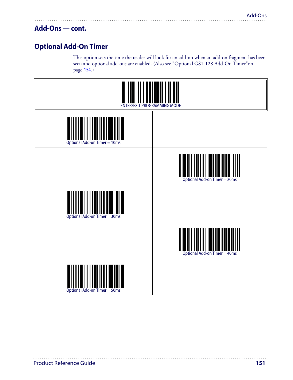 Add-ons — cont. optional add-on timer | Datalogic Scanning I GD4100 User Manual | Page 153 / 324