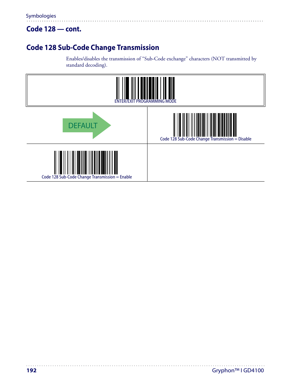 Default | Datalogic Scanning I GD4100 User Manual | Page 194 / 324