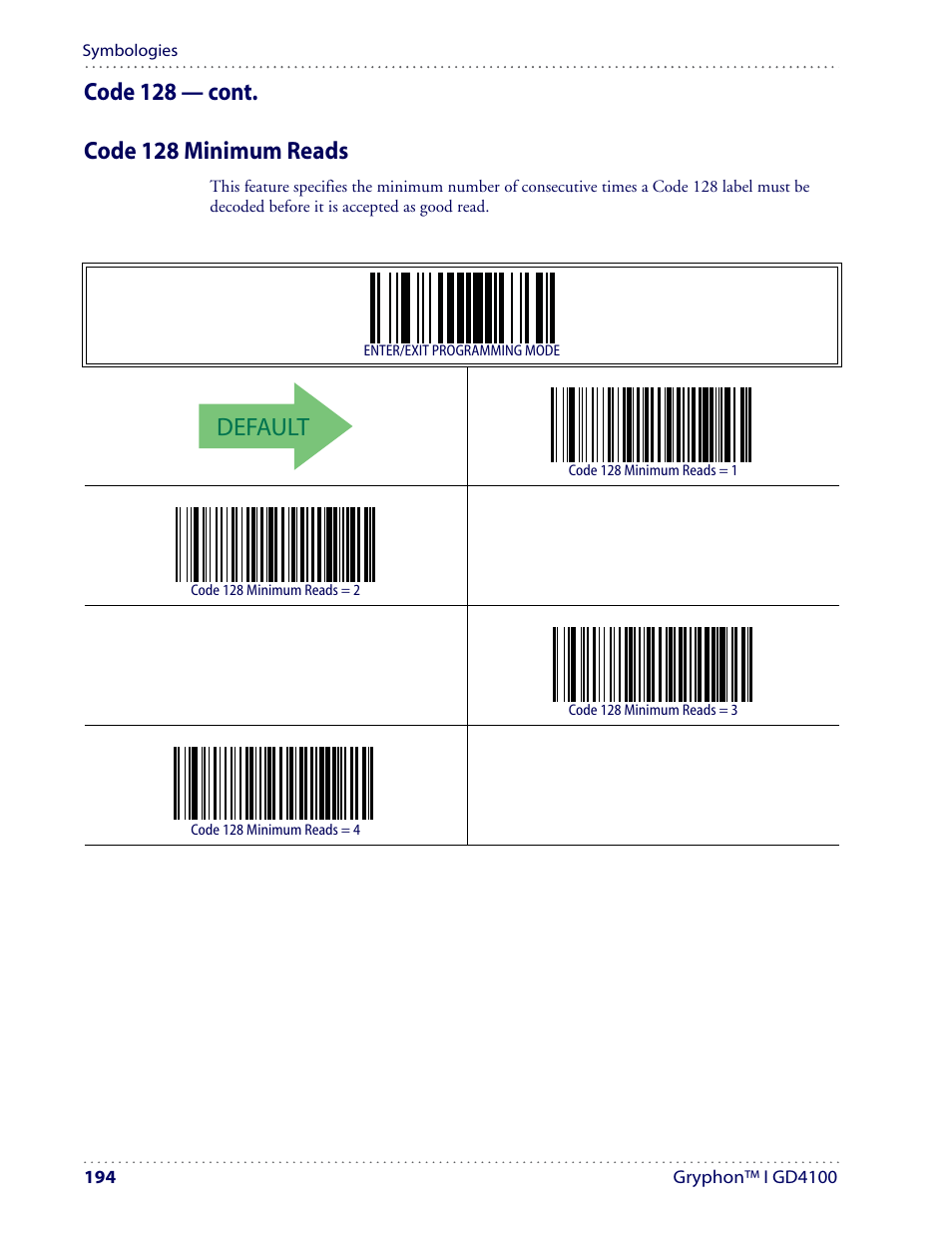 Default | Datalogic Scanning I GD4100 User Manual | Page 196 / 324