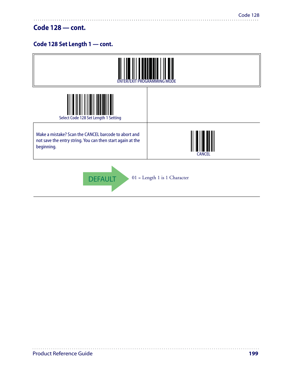 Default, Code 128 — cont | Datalogic Scanning I GD4100 User Manual | Page 201 / 324