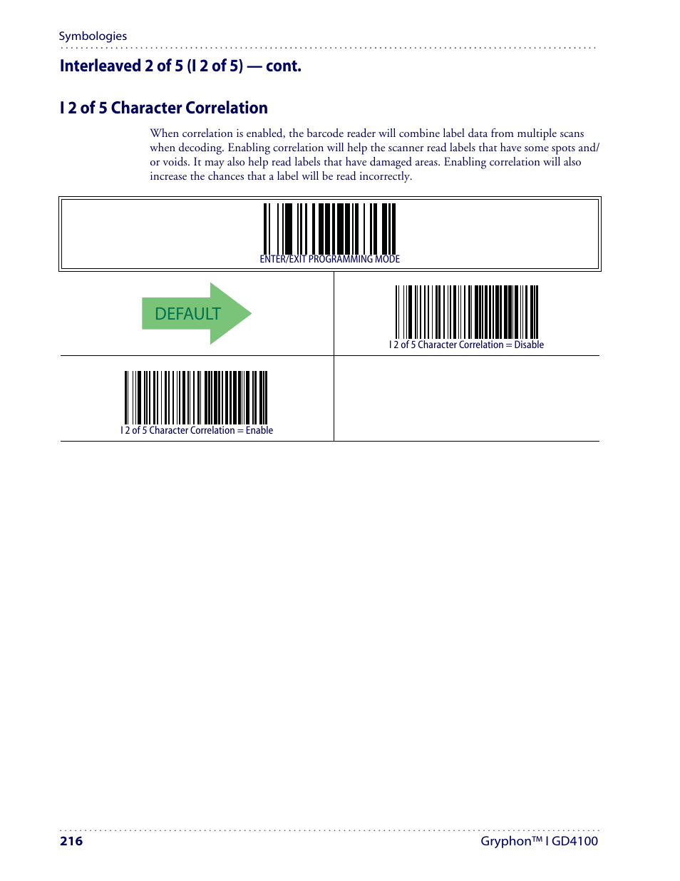 Default | Datalogic Scanning I GD4100 User Manual | Page 218 / 324