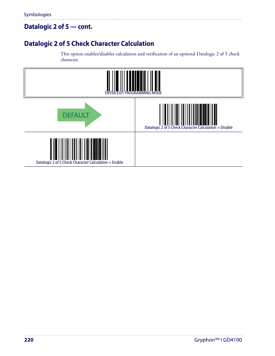 Default | Datalogic Scanning I GD4100 User Manual | Page 222 / 324