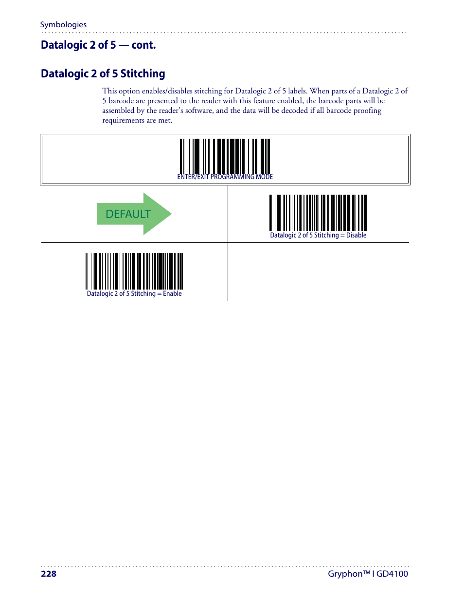 Default | Datalogic Scanning I GD4100 User Manual | Page 230 / 324