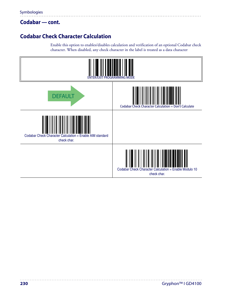 Default | Datalogic Scanning I GD4100 User Manual | Page 232 / 324