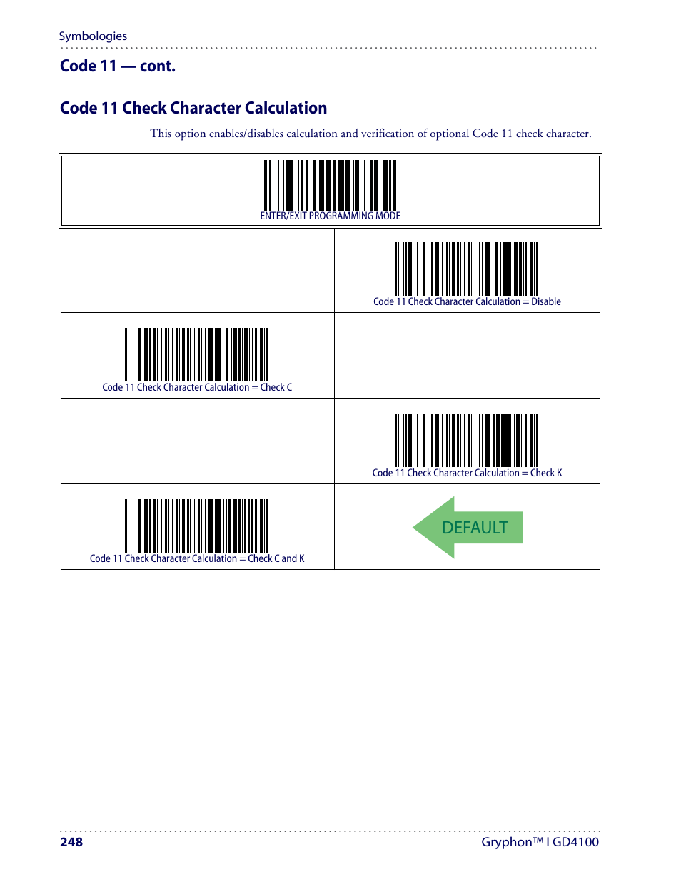 Default | Datalogic Scanning I GD4100 User Manual | Page 250 / 324