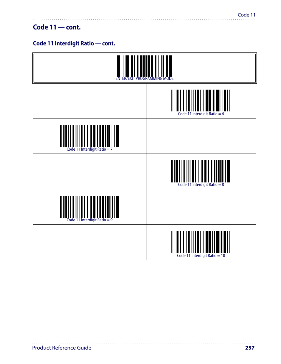 Code 11 — cont, Code 11 interdigit ratio — cont | Datalogic Scanning I GD4100 User Manual | Page 259 / 324