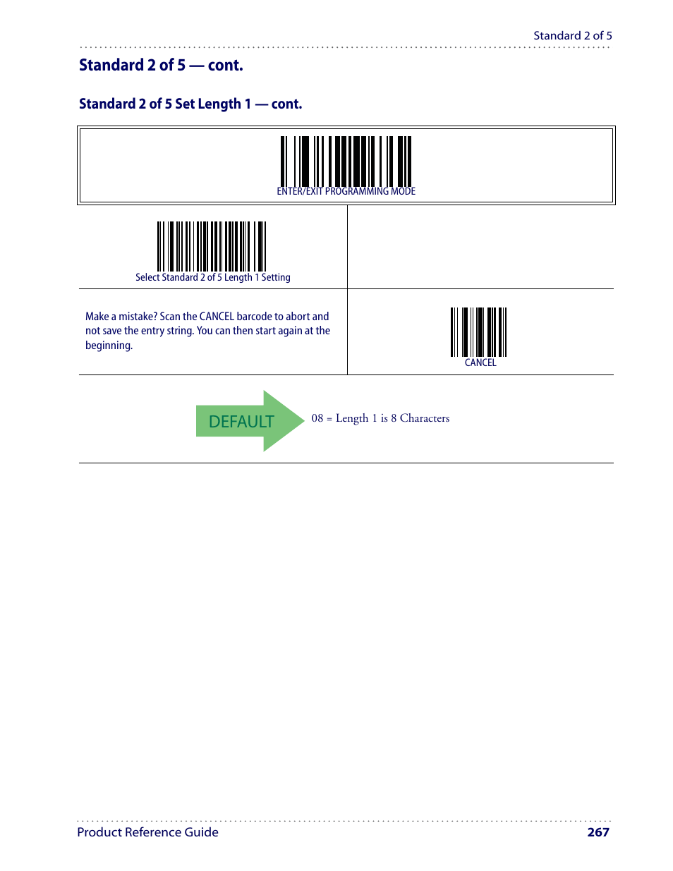 Default, Standard 2 of 5 — cont | Datalogic Scanning I GD4100 User Manual | Page 269 / 324