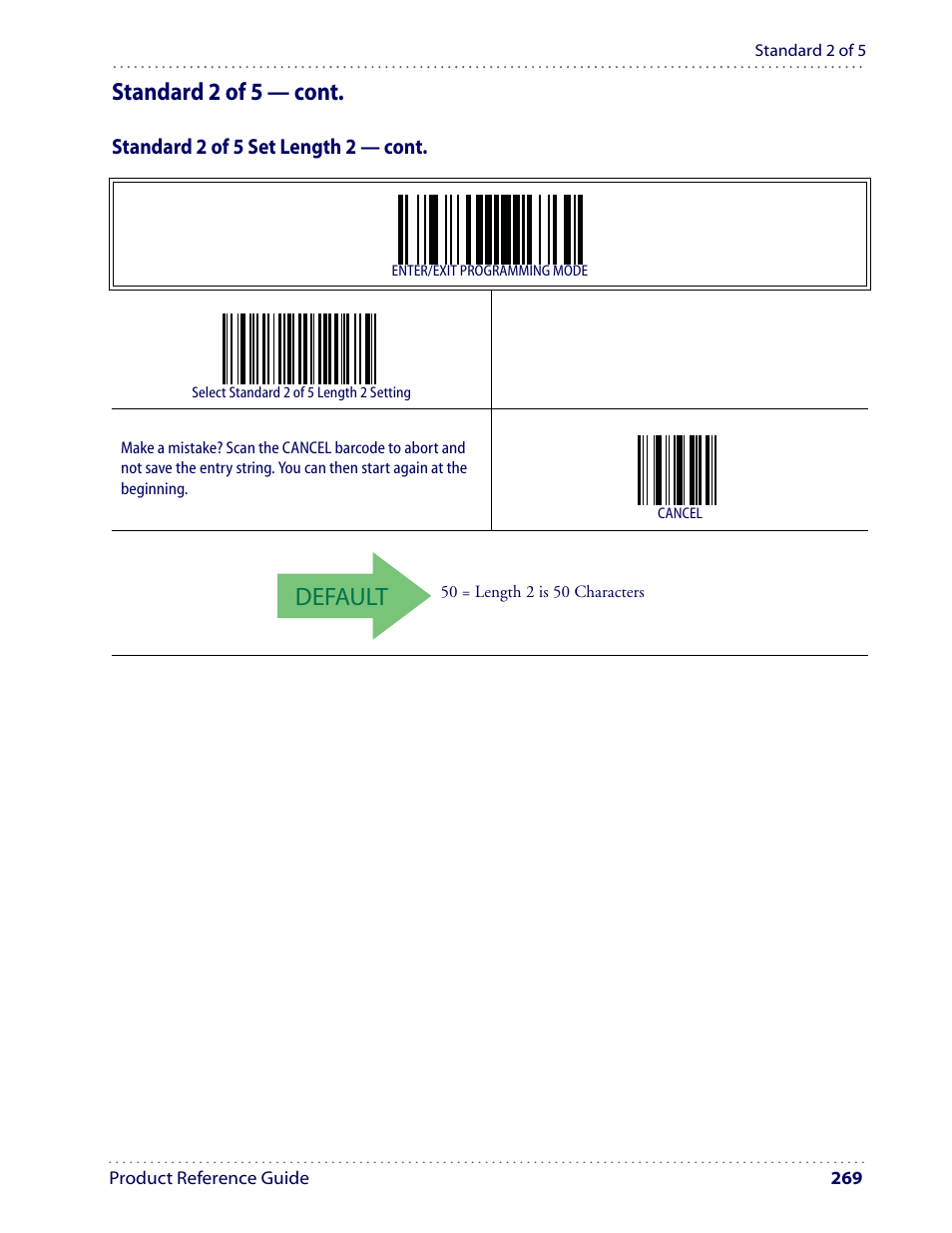 Default, Standard 2 of 5 — cont | Datalogic Scanning I GD4100 User Manual | Page 271 / 324