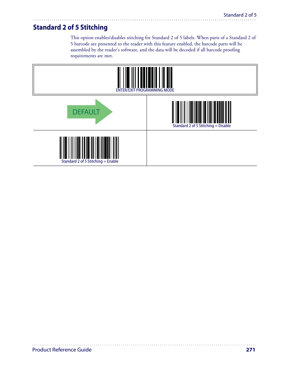 Default, Standard 2 of 5 stitching | Datalogic Scanning I GD4100 User Manual | Page 273 / 324