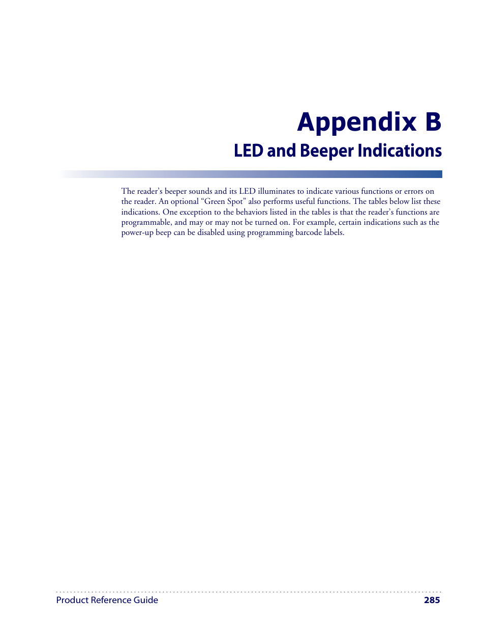 Appendix b, Led and beeper indications | Datalogic Scanning I GD4100 User Manual | Page 287 / 324