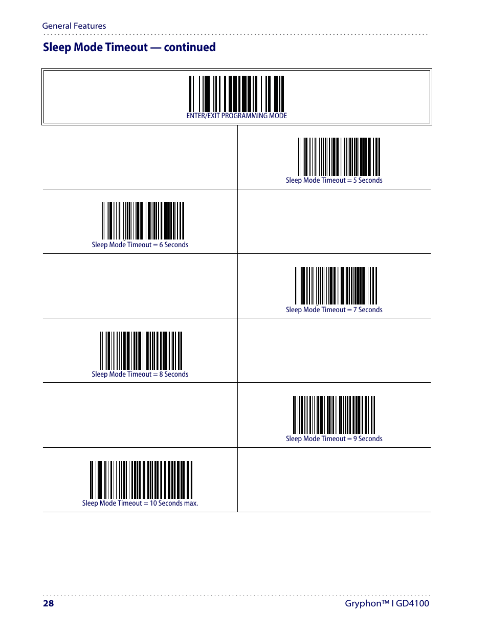 Sleep mode timeout — continued | Datalogic Scanning I GD4100 User Manual | Page 30 / 324