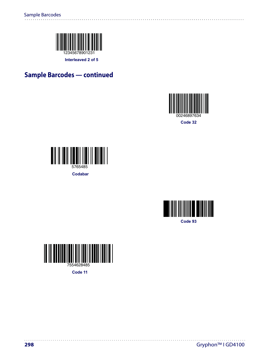 Sample barcodes — continued | Datalogic Scanning I GD4100 User Manual | Page 300 / 324