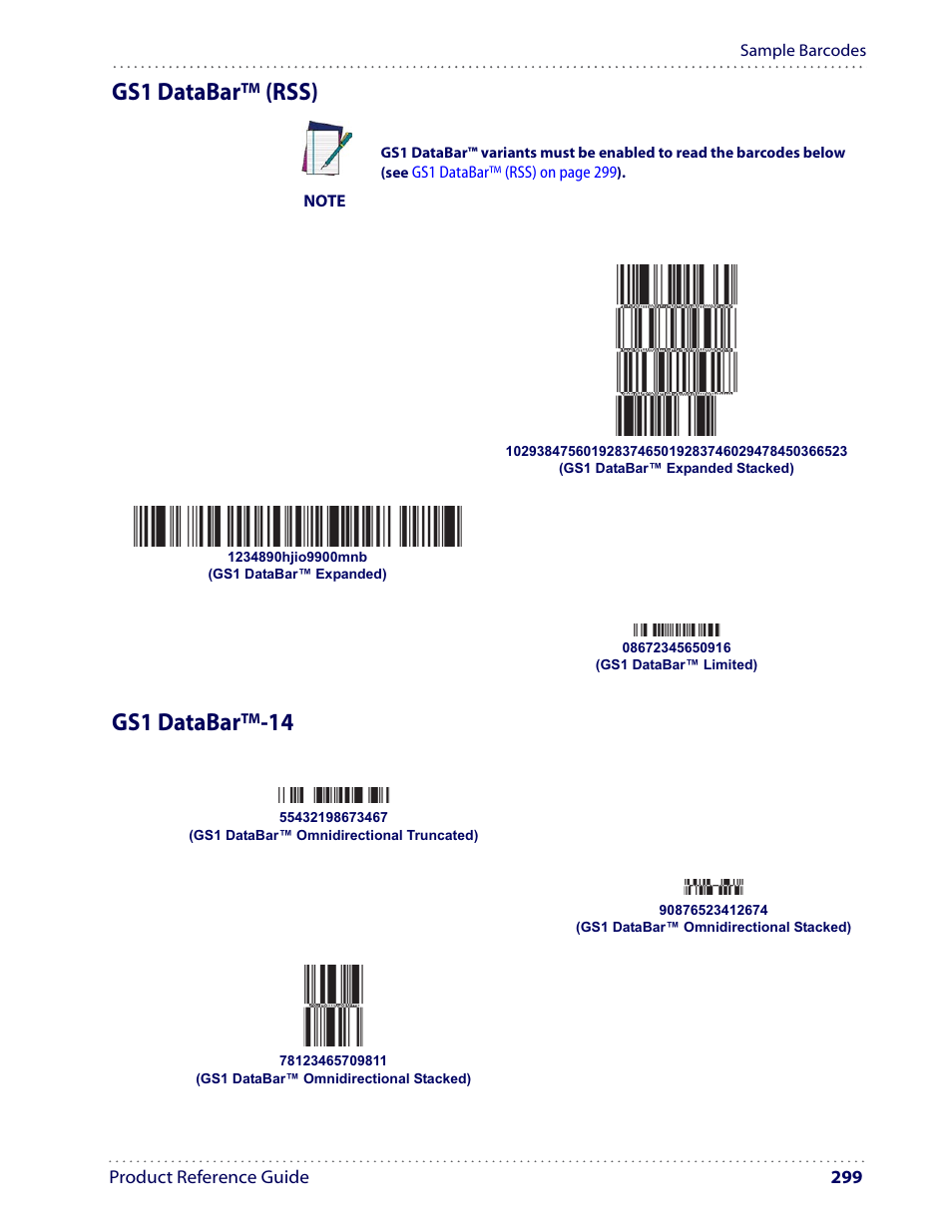 Gs1 databar™ (rss), Gs1 databar™-14 | Datalogic Scanning I GD4100 User Manual | Page 301 / 324