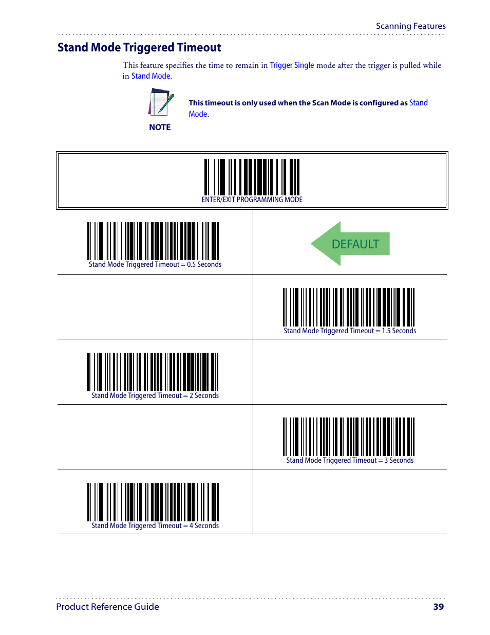 Default, Stand mode triggered timeout | Datalogic Scanning I GD4100 User Manual | Page 41 / 324