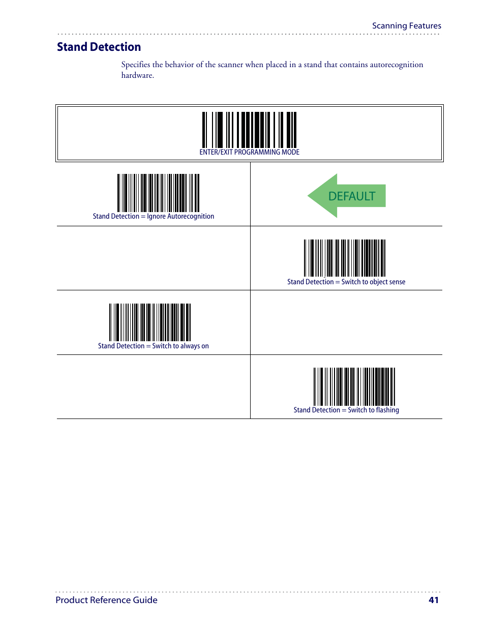 Default, Stand detection | Datalogic Scanning I GD4100 User Manual | Page 43 / 324