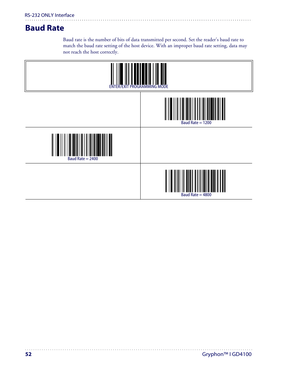 Baud rate | Datalogic Scanning I GD4100 User Manual | Page 54 / 324