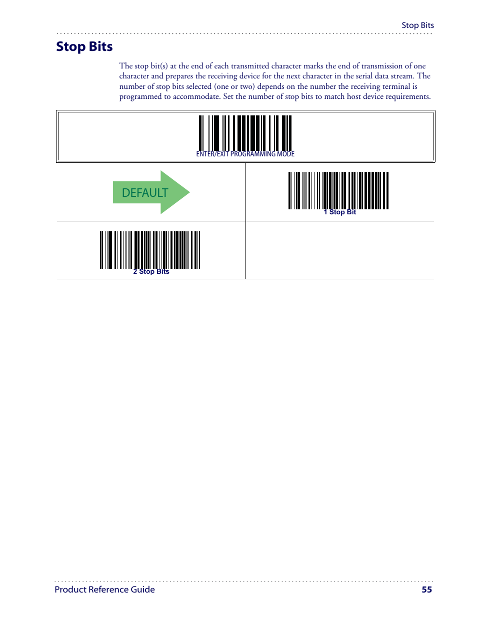 Stop bits, Default | Datalogic Scanning I GD4100 User Manual | Page 57 / 324