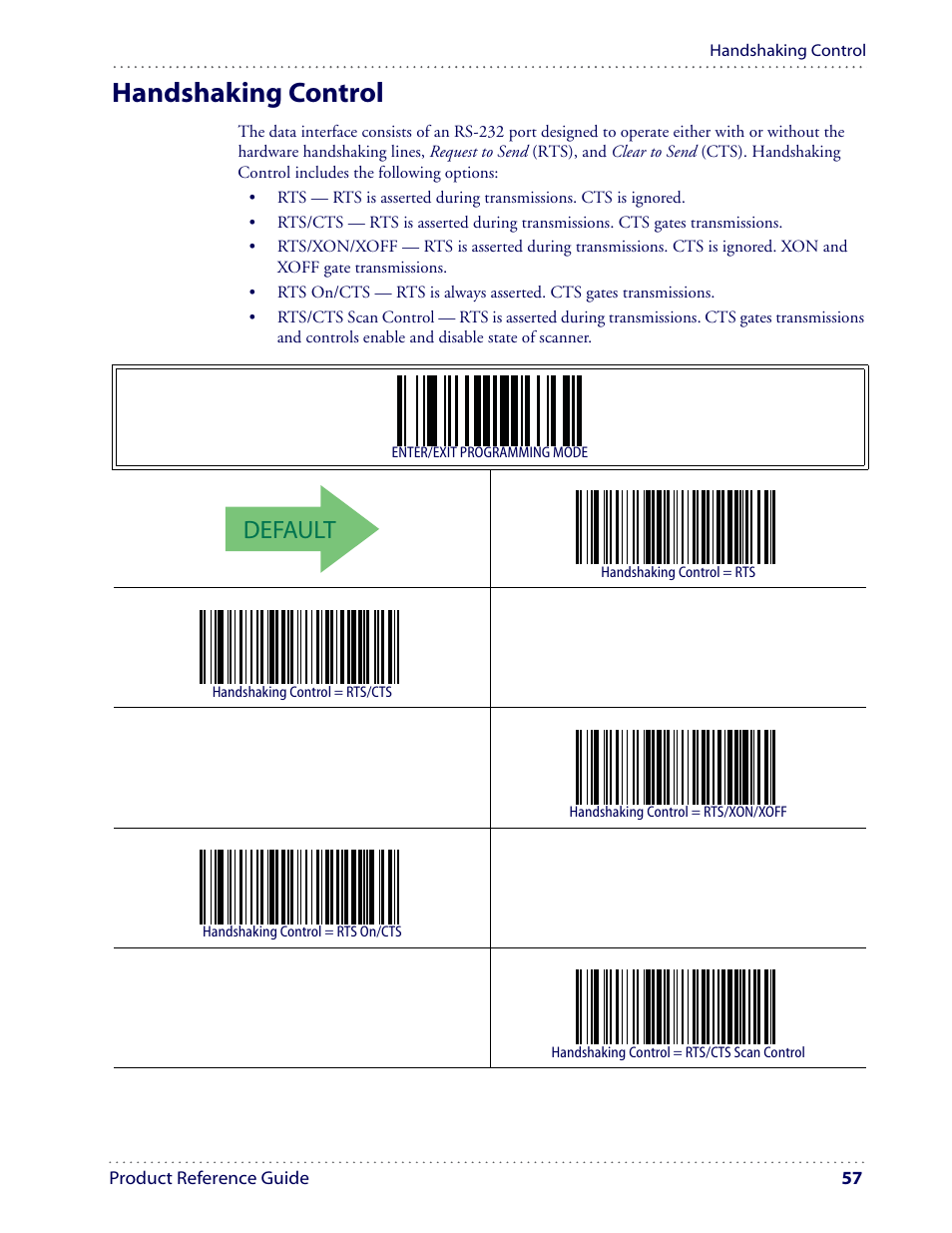 Handshaking control, Default | Datalogic Scanning I GD4100 User Manual | Page 59 / 324