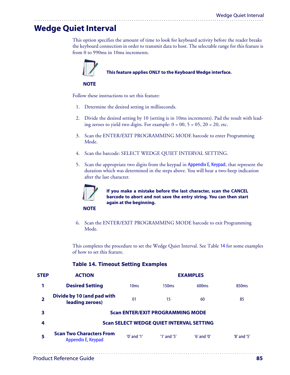 Wedge quiet interval | Datalogic Scanning I GD4100 User Manual | Page 87 / 324